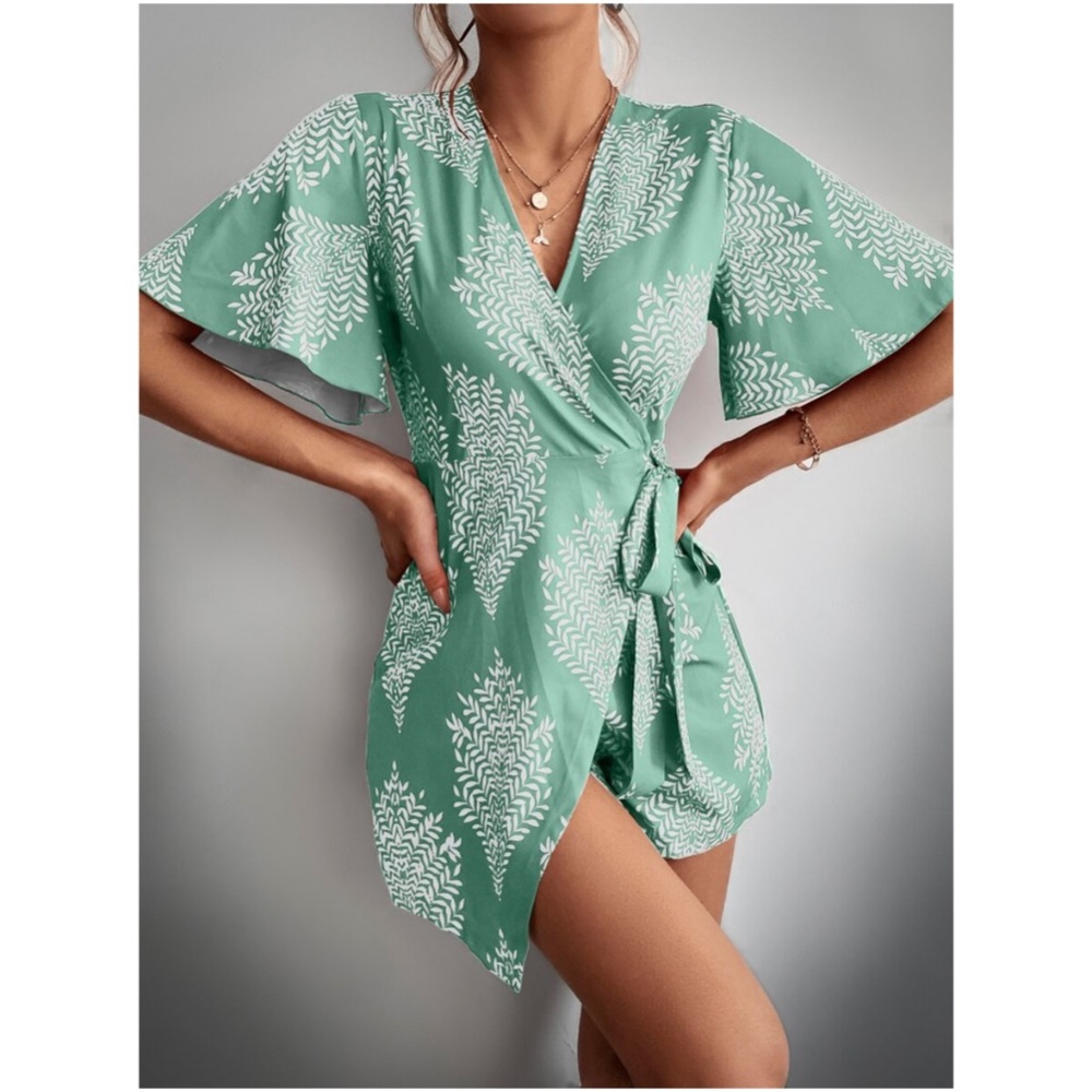 Boho Tropical Butterfly Sleeve Romper - Picture 1 of 5